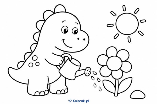 Dinozaur podlewa kwiatek