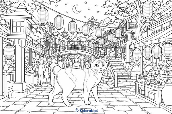 Japoński bobtail podczas festiwalu lampionów – japoński bobtail