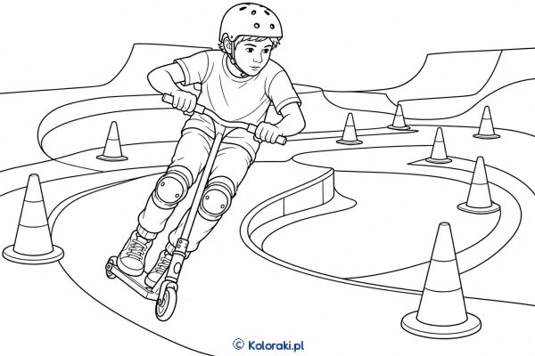 Jazda na hulajnodze sportowej – kolorowanka sportowa