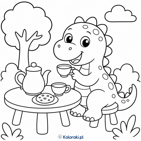 Dinozaur urządza herbatkę
