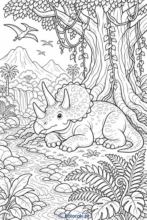 Triceratops przy pradawnym drzewie