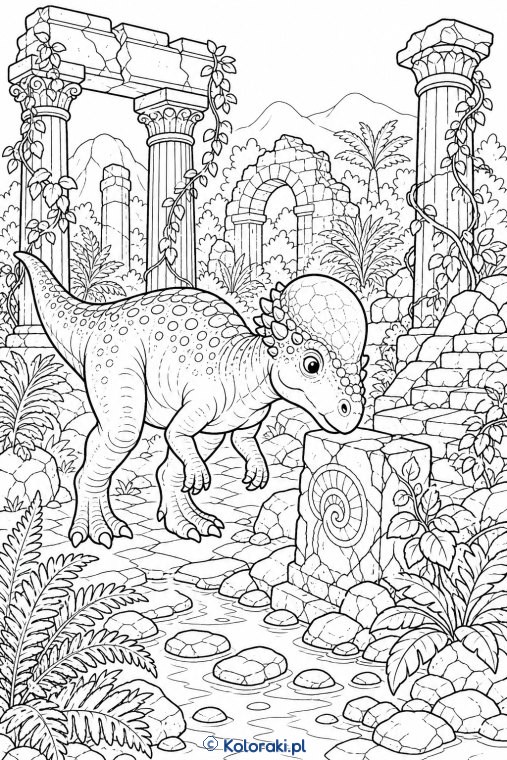 Pachycefalozaur przy ruinach