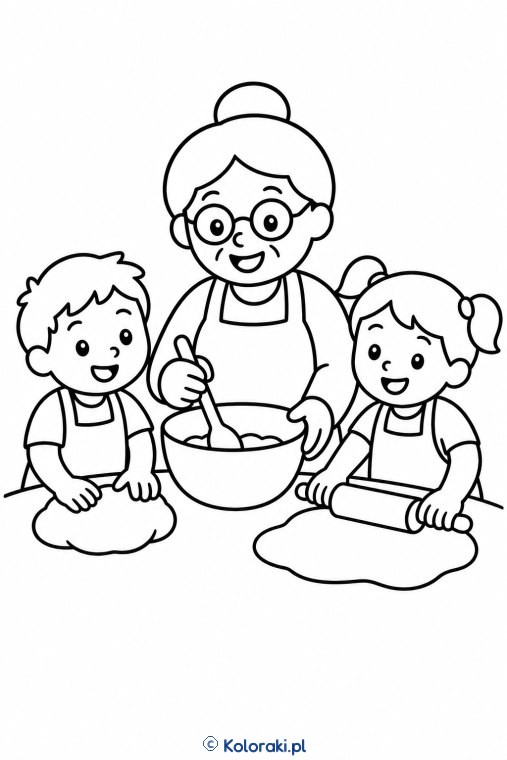 Babcia piecze z wnukami