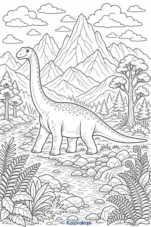 Brontozaur na tle gór