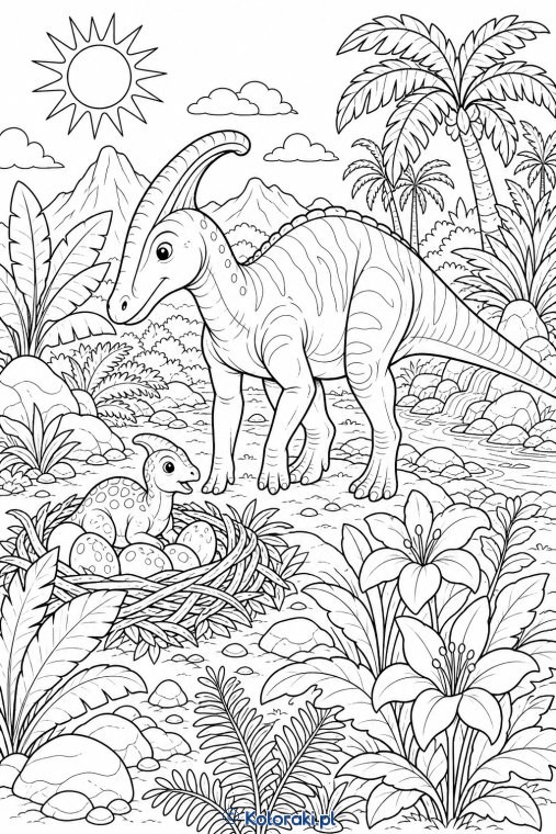 Parasaurolof przy gnieździe