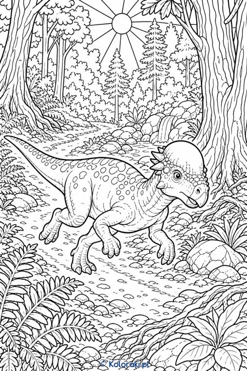 Pachycefalozaur na leśnej ścieżce