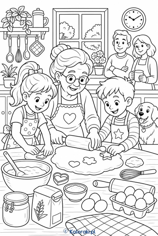 Babcia piecze z wnukami
