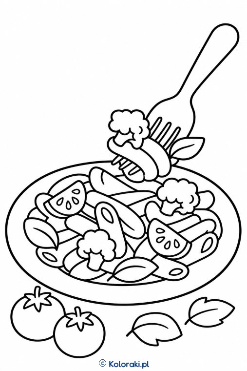 Pasta z warzywami na widelcu