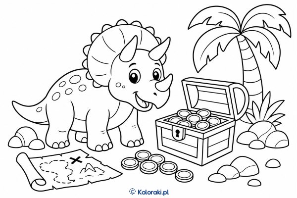 Triceratops przy skrzyni skarbów