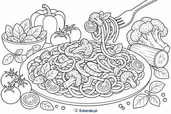 Pasta z warzywami na widelcu