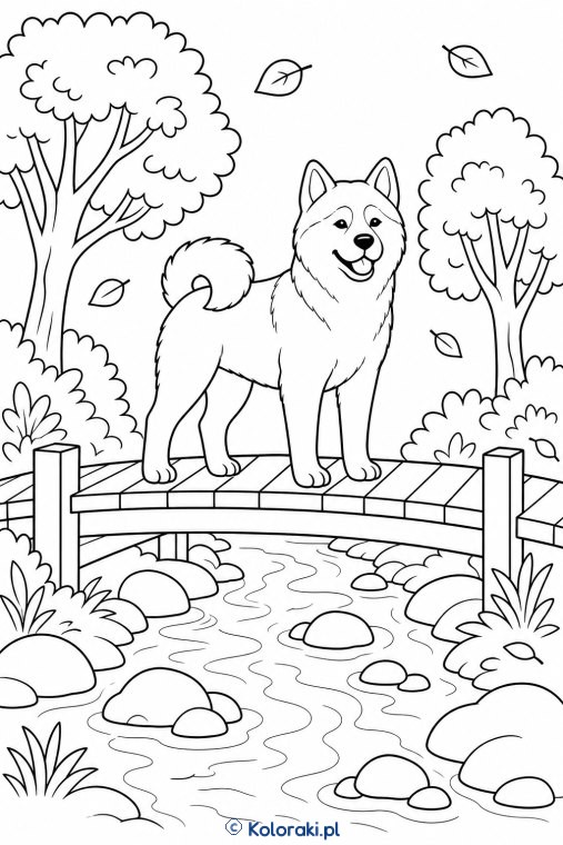 Akita przy czerwonym moście – akita