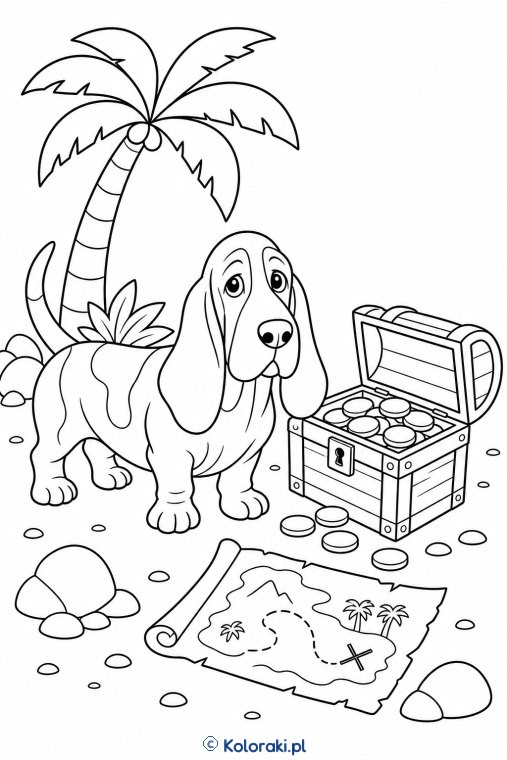 Basset hound przy skrzyni – basset hound