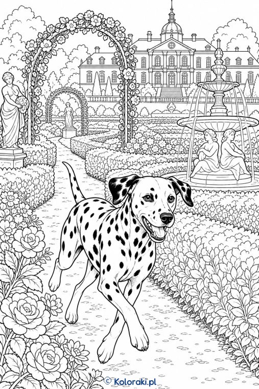 Corgi w królewskim ogrodzie – dalmatyńczyk