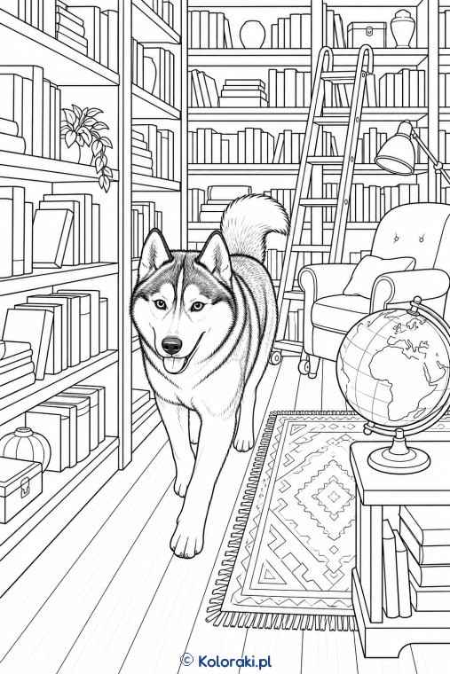 Jamnik w bibliotece – husky syberyjski
