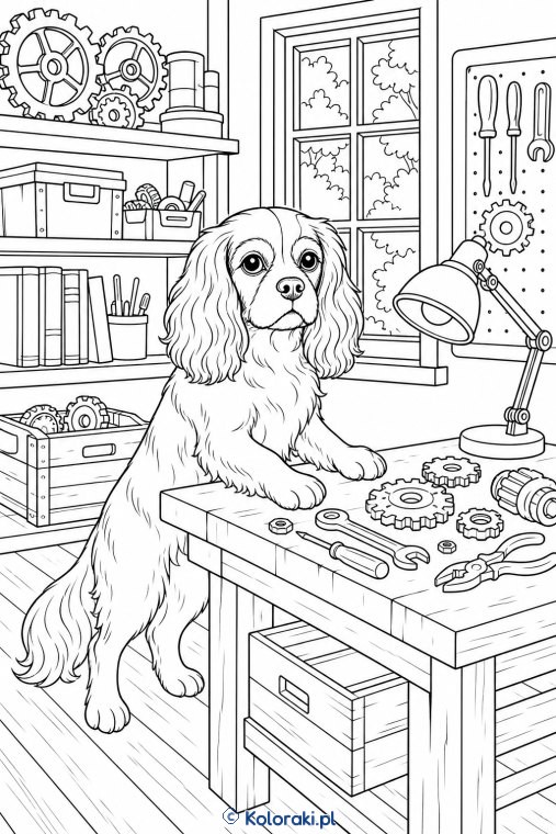 Sznaucer w warsztacie – cavalier king charles spaniel