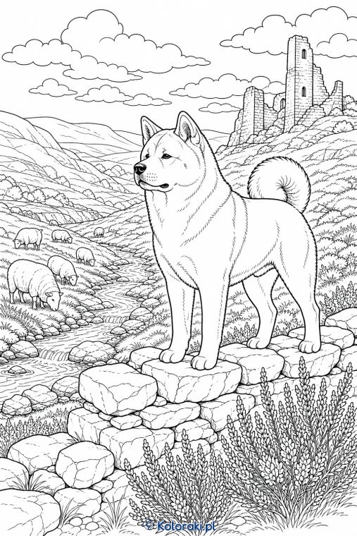 Collie na szkockich wzgórzach – akita