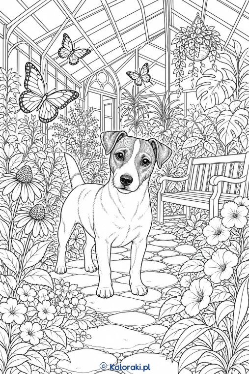 Papillon w szklarni motyli – jack russell terrier