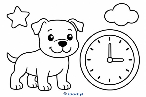 Piesek przy zegarze – staffordshire bull terrier