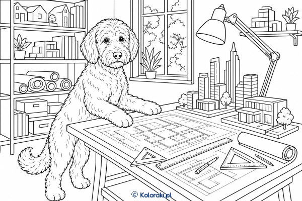 Labradoodle w pracowni architekta – labradoodle