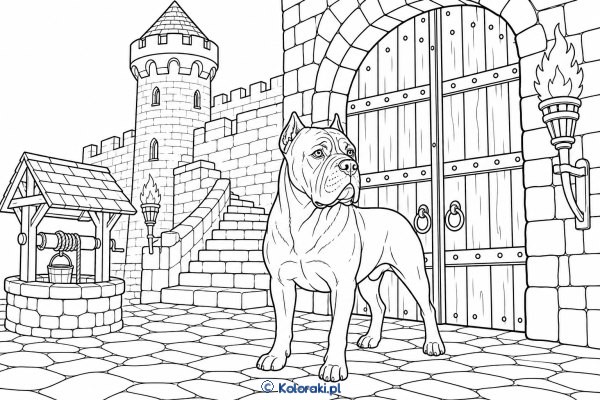 Cane corso na zamkowym dziedzińcu – cane corso
