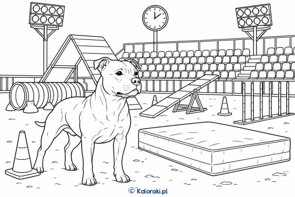 Staffordshire bull terrier w hali sportowej – staffordshire bull terrier