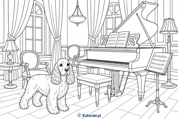 Cocker spaniel w sali muzycznej – cocker spaniel
