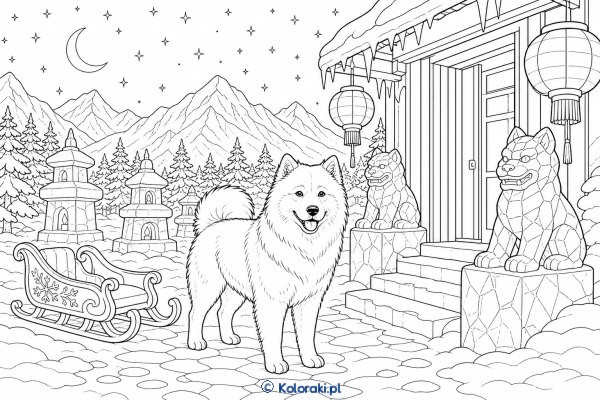 Samoyed mix przy lodowym hotelu – samoyed mix