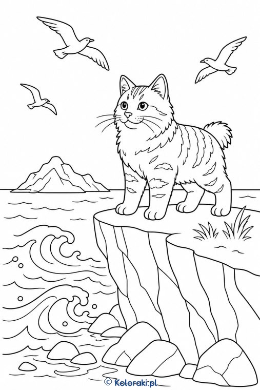 Kurylski bobtail na skalistym brzegu – kot kurylski bobtail