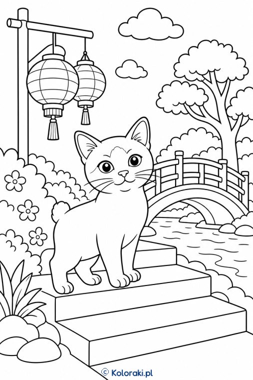 Mekong bobtail przy pagodzie – kot mekong bobtail
