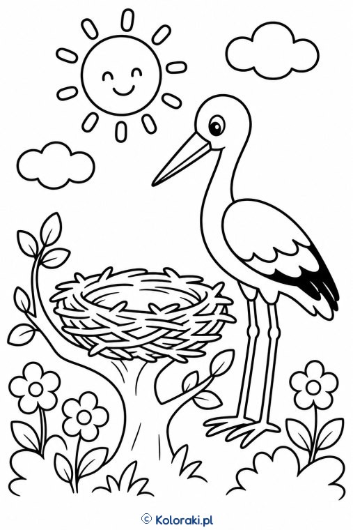 Bocian przy świeżym gnieździe