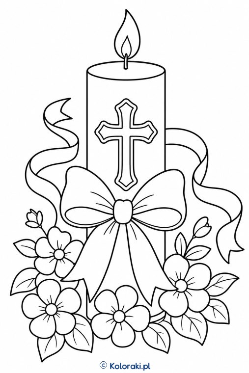 Chrzcielna świeca z kokardą