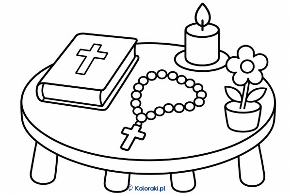 Różaniec na małym stoliku