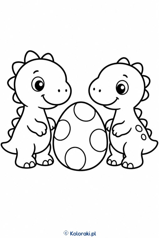 Dwa małe dinozaury przy jajku