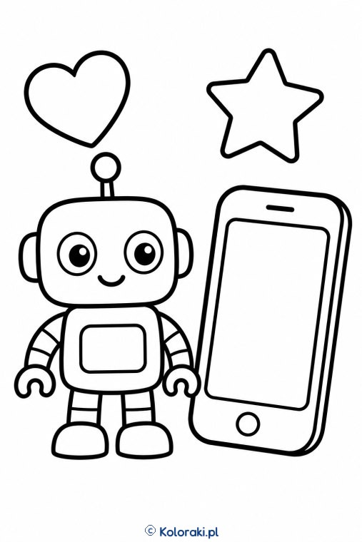 Robot przy dużym telefonie