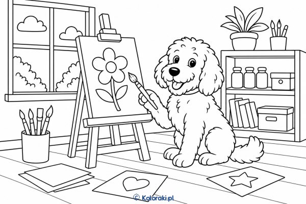 Goldendoodle w pracowni plastycznej – goldendoodle