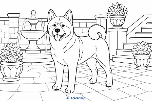 Akita amerykańska na dziedzińcu – akita amerykańska