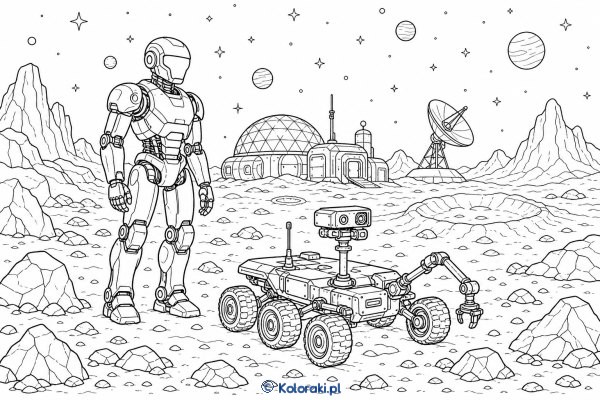 Robot przy pojeździe marsjańskim