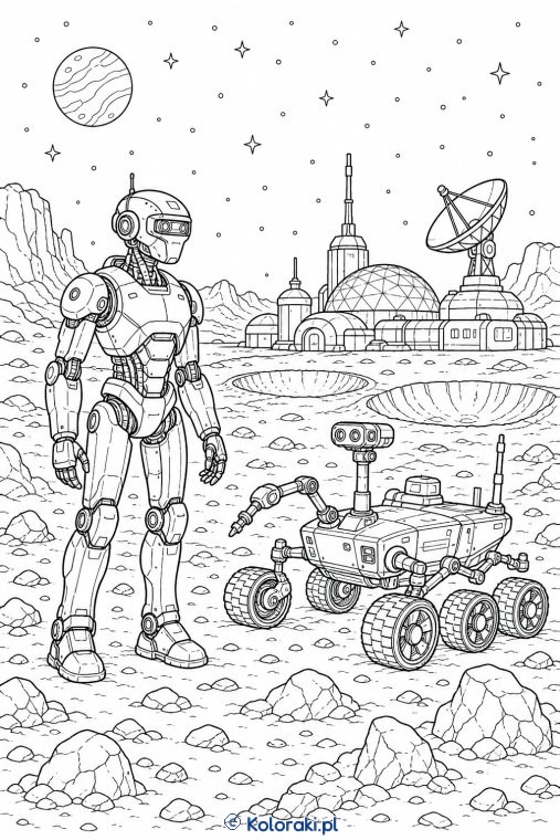 Robot przy pojeździe marsjańskim