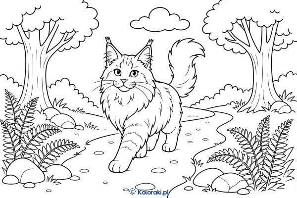 Maine coon na leśnej ścieżce – maine coon