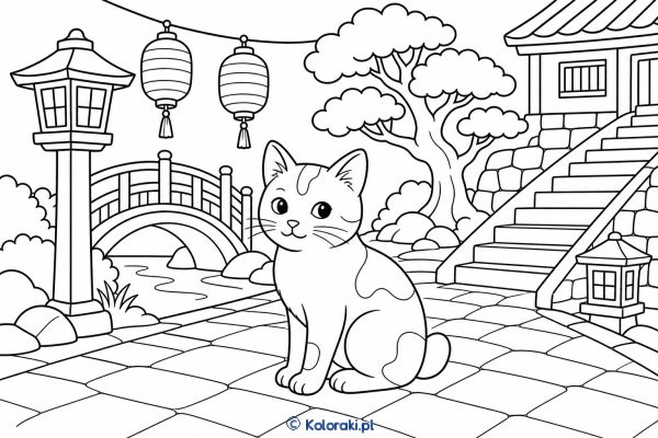 Japoński bobtail przy lampionach – japoński bobtail