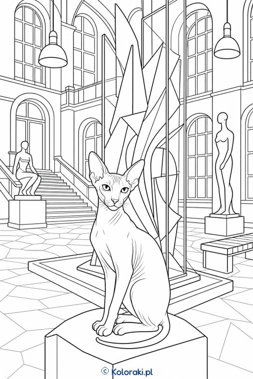 Peterbald w nowoczesnym muzeum – kot peterbald