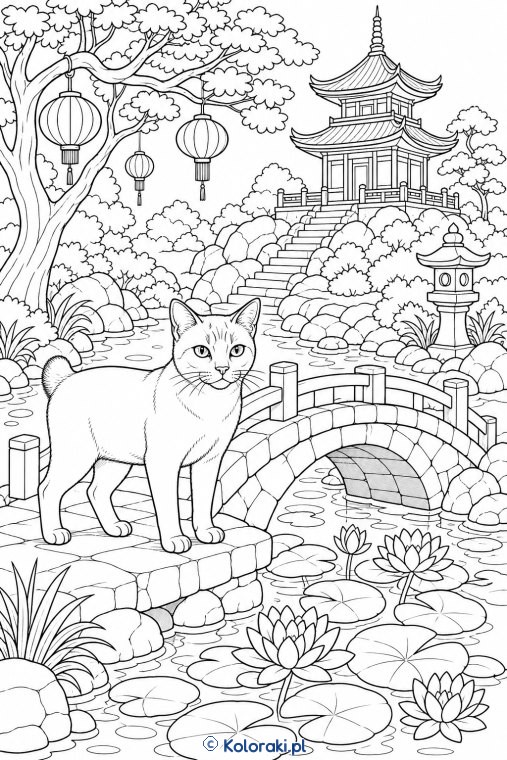 Mekong bobtail w świątynnym ogrodzie – kot mekong bobtail