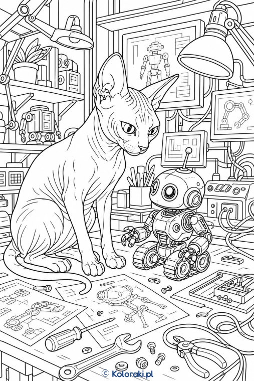 Don sphynx w laboratorium robotyki – kot don sphynx