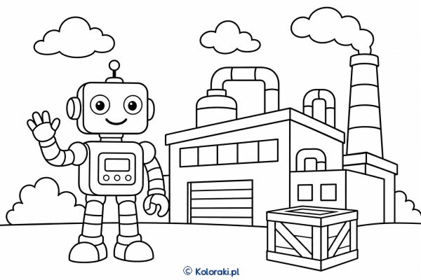 Robot przy małej fabryce
