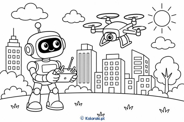 Robot steruje dronem