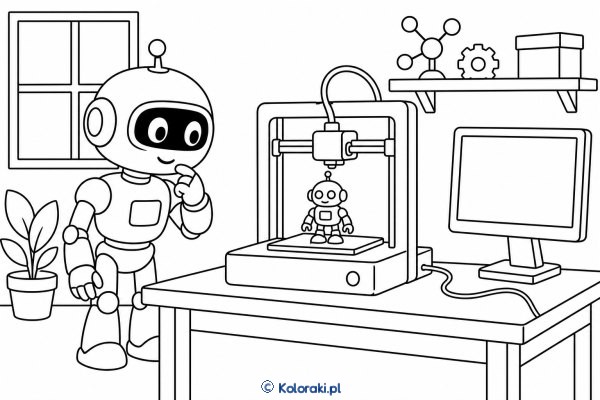 Robot przy drukarce 3D
