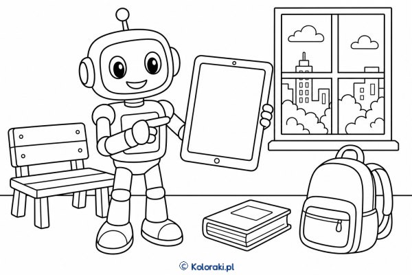 Robot prowadzi lekcję z tabletem