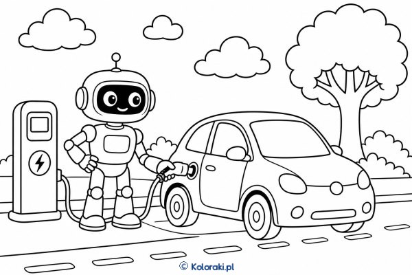 Robot ładuje samochód elektryczny
