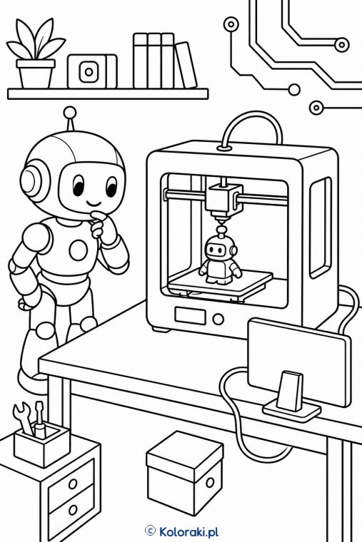 Robot przy drukarce 3D