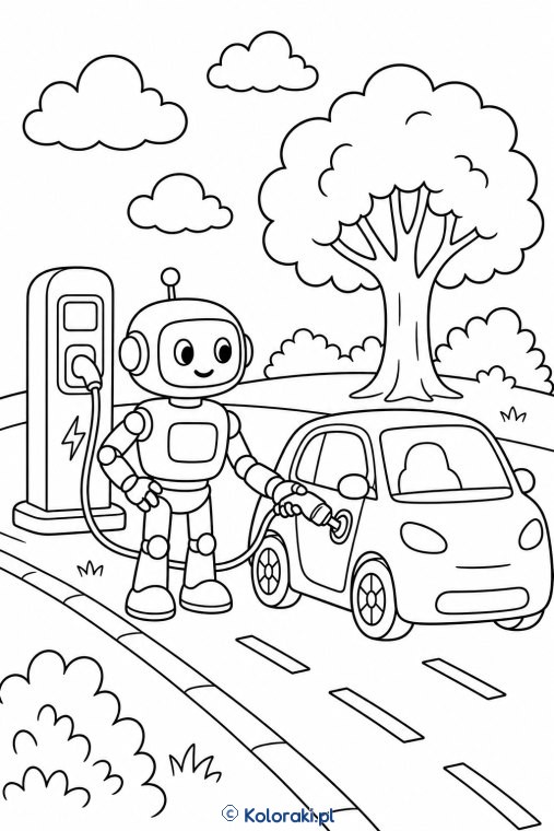Robot ładuje samochód elektryczny
